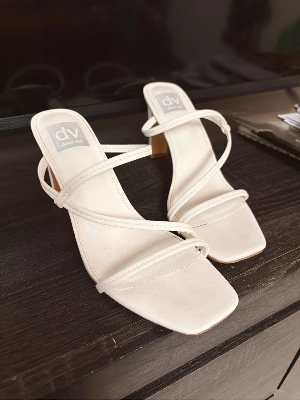 dolce vita White Strappy Square-Toe Heeled Sandals 8